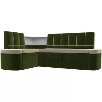 Кухонный угловой диван Тефида левый (основа микровельвет бежевый, компаньон микровельвет зеленый) Лига Диванов 107517L