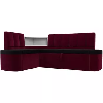 Кухонный угловой диван Тефида левый (основа микровельвет черный, компаньон микровельвет бордовый) Лига Диванов 112626L