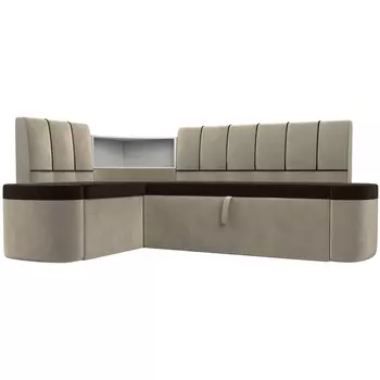 Кухонный угловой диван Тефида левый (основа микровельвет коричневый, компаньон микровельвет бежевый) Лига Диванов 107521L