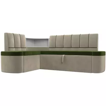 Кухонный угловой диван Тефида левый (основа микровельвет зеленый, компаньон микровельвет бежевый) Лига Диванов 107520L