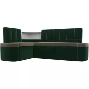 Кухонный угловой диван Тефида левый (основа велюр коричневый, компаньон велюр зеленый) Лига Диванов 107510L