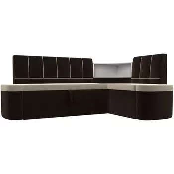 Кухонный угловой диван Тефида правый (основа микровельвет бежевый, компаньон микровельвет коричневый) Лига Диванов 107518