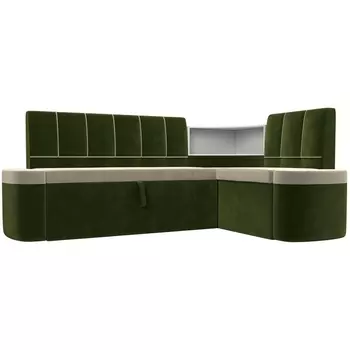 Кухонный угловой диван Тефида правый (основа микровельвет бежевый, компаньон микровельвет зеленый) Лига Диванов 107517