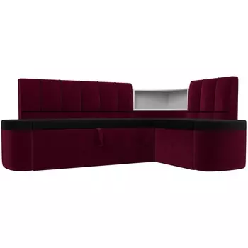 Кухонный угловой диван Тефида правый (основа микровельвет черный, компаньон микровельвет бордовый) Лига Диванов 112626