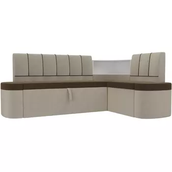 Кухонный угловой диван Тефида правый (основа микровельвет коричневый, компаньон микровельвет бежевый) Лига Диванов 107521