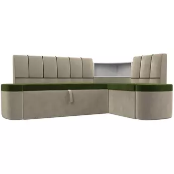 Кухонный угловой диван Тефида правый (основа микровельвет зеленый, компаньон микровельвет бежевый) Лига Диванов 107520