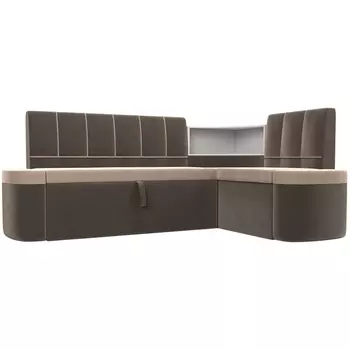 Кухонный угловой диван Тефида правый (основа велюр бежевый, компаньон велюр коричневый) Лига Диванов 107511