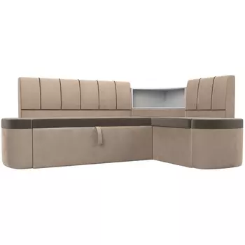 Кухонный угловой диван Тефида правый (основа велюр коричневый, компаньон велюр бежевый) Лига Диванов 107512