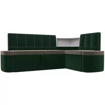 Кухонный угловой диван Тефида правый (основа велюр коричневый, компаньон велюр зеленый) Лига Диванов 107510