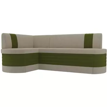 Кухонный угловой диван Токио левый (основа микровельвет бежевый, компаньон микровельвет зеленый) Лига Диванов 106533L