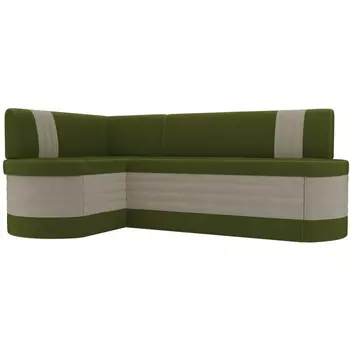 Кухонный угловой диван Токио левый (основа микровельвет зеленый, компаньон микровельвет бежевый) Лига Диванов 106534L