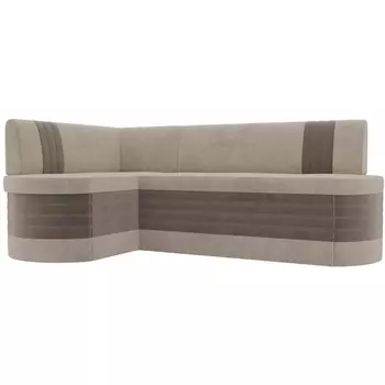 Кухонный угловой диван Токио левый (основа велюр бежевый, компаньон велюр коричневый) Лига Диванов 106547L