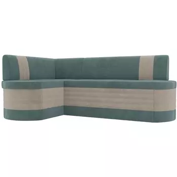 Кухонный угловой диван Токио левый (основа велюр бирюзовый, компаньон велюр бежевый) Лига Диванов 106545L