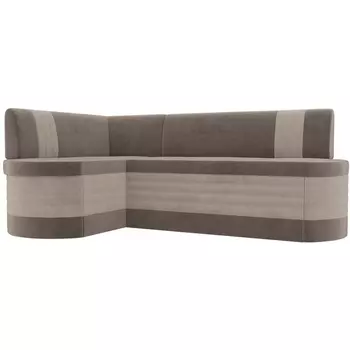 Кухонный угловой диван Токио левый (основа велюр коричневый, компаньон велюр бежевый) Лига Диванов 106544L