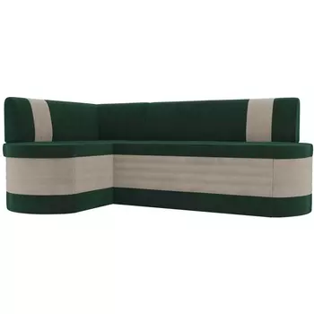 Кухонный угловой диван Токио левый (основа велюр зеленый, компаньон велюр бежевый) Лига Диванов 106546L