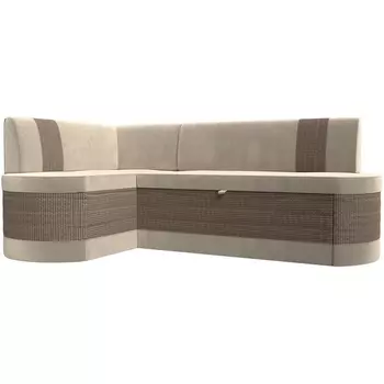 Кухонный угловой диван Токио левый угол (Рогожка,Микровельвет/Бежевый) Лига Диванов 119422L