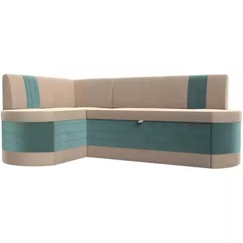 Кухонный угловой диван Токио левый угол (Велюр/Бежевый) Лига Диванов 119409L