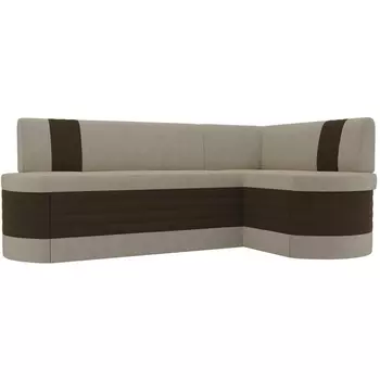 Кухонный угловой диван Токио правый (основа микровельвет бежевый, компаньон микровельвет коричневый) Лига Диванов 28653