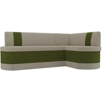 Кухонный угловой диван Токио правый (основа микровельвет бежевый, компаньон микровельвет зеленый) Лига Диванов 106533