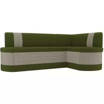 Кухонный угловой диван Токио правый (основа микровельвет зеленый, компаньон микровельвет бежевый) Лига Диванов 106534