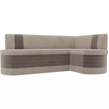 Кухонный угловой диван Токио правый (основа велюр бежевый, компаньон велюр коричневый) Лига Диванов 106547