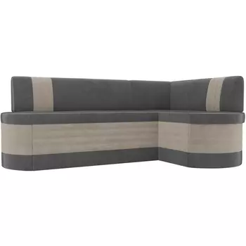 Кухонный угловой диван Токио правый (основа велюр серый, компаньон велюр бежевый) Лига Диванов 106548