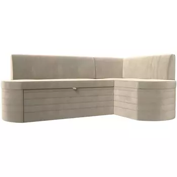 Кухонный угловой диван Токио правый угол (Микровельвет/Бежевый) Лига Диванов 119424