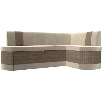 Кухонный угловой диван Токио правый угол (Рогожка,Микровельвет/Бежевый) Лига Диванов 119422