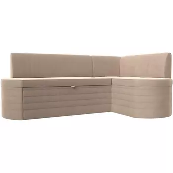Кухонный угловой диван Токио правый угол (Велюр/Бежевый) Лига Диванов 119408