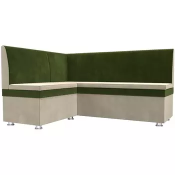 Кухонный угловой диван Уют левый (основа микровельвет бежевый, компаньон микровельвет зеленый) Лига Диванов 109615L