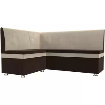 Кухонный угловой диван Уют левый (основа микровельвет коричневый, компаньон микровельвет бежевый) Лига Диванов 109614L