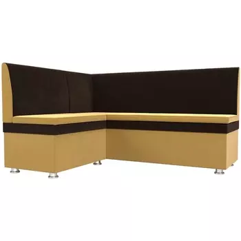 Кухонный угловой диван Уют левый (основа микровельвет желтый, компаньон микровельвет коричневый) Лига Диванов 109619L