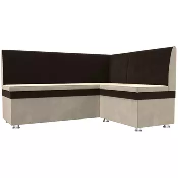 Кухонный угловой диван Уют правый (основа микровельвет бежевый, компаньон микровельвет коричневый) Лига Диванов 109613