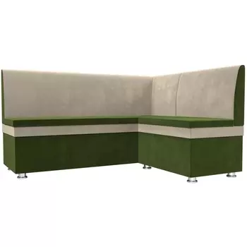 Кухонный угловой диван Уют правый (основа микровельвет зеленый, компаньон микровельвет бежевый) Лига Диванов 109616