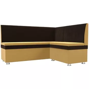 Кухонный угловой диван Уют правый (основа микровельвет желтый, компаньон микровельвет коричневый) Лига Диванов 109619