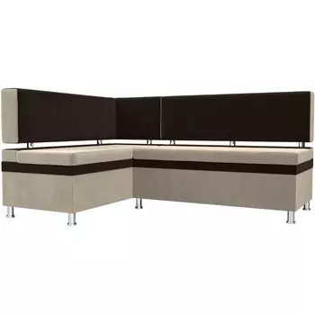 Кухонный уголок Стайл левый (основа микровельвет бежевый, компаньон микровельвет коричневый) Лига Диванов 100559L