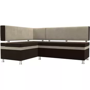 Кухонный уголок Стайл левый (основа микровельвет коричневый, компаньон микровельвет бежевый) Лига Диванов 100561L