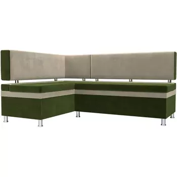 Кухонный уголок Стайл левый (основа микровельвет зеленый, компаньон микровельвет бежевый) Лига Диванов 100560L