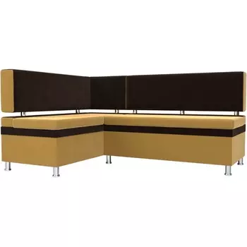 Кухонный уголок Стайл левый (основа микровельвет желтый, компаньон микровельвет коричневый) Лига Диванов 111648L