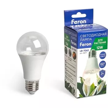 Лампа светодиодная для растений А60 Feron 38277 LB-7060 E27 12W полный спектр