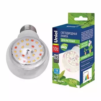 Лампочка светодиодная для растений LED-A60-10W/SPFB/E27/CL PLP30WH Uniel