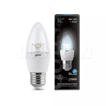 Лампочка светодиодная E27 4W 4100K 370lm Gauss Candle Crystal Clear 103202204