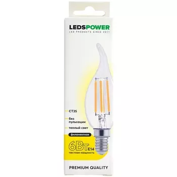 Лампочка светодиодная филаментная E14 6Вт 3000K LEDS POWER 007090 LEDS Power