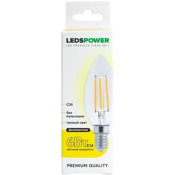 Лампочка светодиодная филаментная E14 6Вт 3000K LEDS POWER 007076 LEDS Power