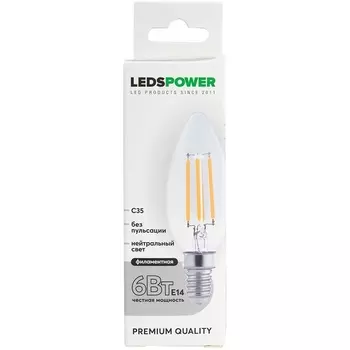 Лампочка светодиодная филаментная E14 6Вт 4000K LEDS POWER 007083 LEDS Power