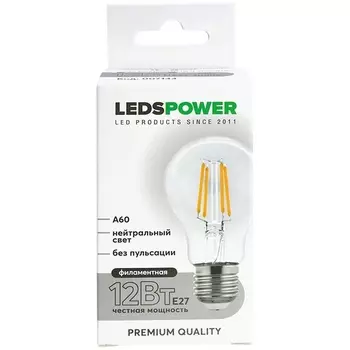 Лампочка светодиодная филаментная E27 12Вт 4000K LEDS POWER 007144 LEDS Power