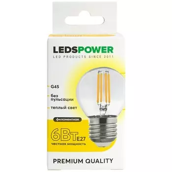 Лампочка светодиодная филаментная E27 6Вт 3000K LEDS POWER 007113 LEDS Power