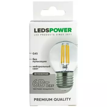 Лампочка светодиодная филаментная E27 6Вт 4000K LEDS POWER 007120 LEDS Power