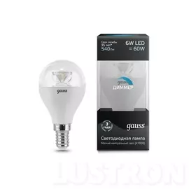 Лампочка светодиодная груша E14 6W 4100K 540lm 105201206-D (Gauss)