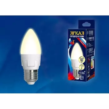 Лампочка светодиодная LED-C37 7W/WW/E27/FR PLP01WH картон Uniel